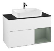 Тумба под раковину Villeroy & Boch Finion 100х50,1 см с подсветкой МДФ глянцевый белый лак/стекло черное матовое G372GMGF