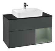 Тумба под раковину Villeroy & Boch Finion 100х50,1 см с подсветкой МДФ темно-синий матовый лак/стекло черное матовое G372GMHG