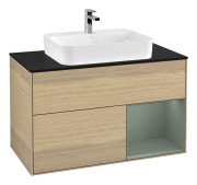 Тумба под раковину Villeroy & Boch Finion 100х50,1 см с подсветкой МДФ шпон дуба/стекло черное матовое G372GMPC