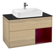 Тумба под раковину Villeroy & Boch Finion 100х50,1 см с подсветкой МДФ шпон дуба/стекло черное матовое G372HBPC