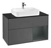 Тумба под раковину Villeroy & Boch Finion 100х50,1 см с подсветкой МДФ антрацит матовый лак/стекло черное матовое G372HGGK