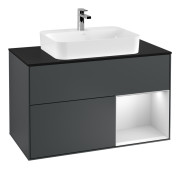 Тумба под раковину Villeroy & Boch Finion 100х50,1 см с подсветкой МДФ темно-синий матовый лак/стекло черное матовое G372MTHG