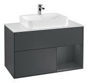 Тумба под раковину Villeroy & Boch Finion 100х50,1 см с подсветкой МДФ темно-синий матовый лак/стекло белое матовое G371HGHG