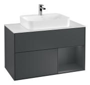 Тумба под раковину Villeroy & Boch Finion 100х50,1 см с подсветкой МДФ темно-синий матовый лак/стекло белое матовое G371HGHG