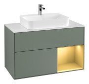 Тумба під раковину Villeroy & Boch Finion 100х50,1 см із підсвічуванням МДФ оливковий матовий лак/скло біле матове G371HFGM