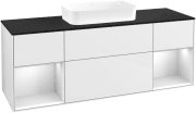 Тумба під раковину Villeroy & Boch Finion 160х50,1 см з підсвічуванням МДФ білий глянцевий лак/скло чорне матове G742MTGF
