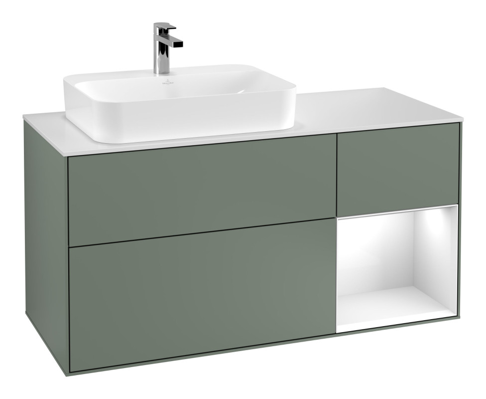 Тумба под раковину Villeroy & Boch Finion 120х50,1 см с подсветкой МДФ оливковый матовый лак/стекло белое матовое G401GFGM