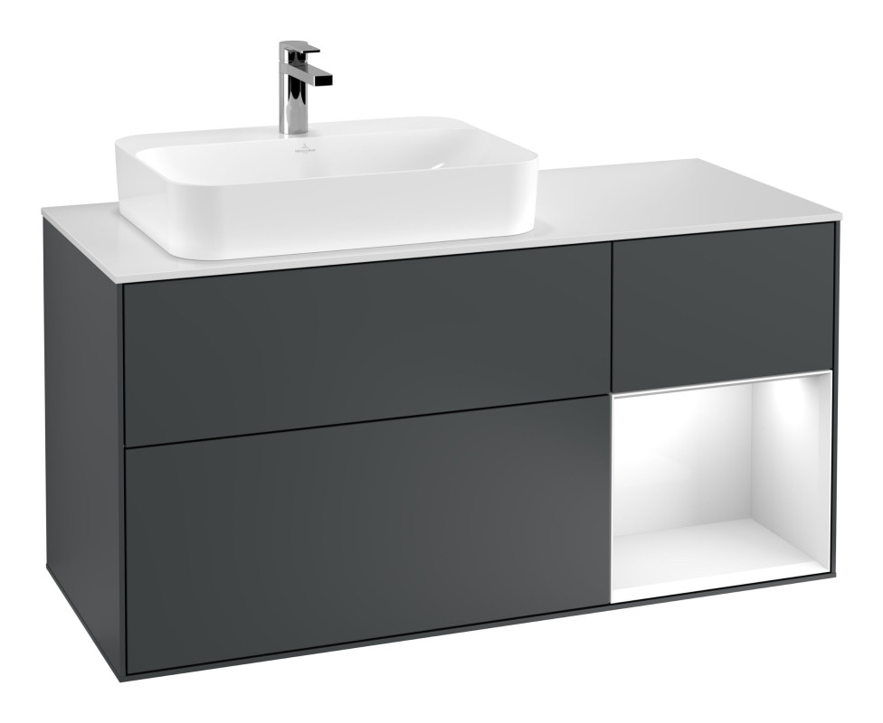 Тумба под раковину Villeroy & Boch Finion 120х50,1 см с подсветкой МДФ антрацит матовый лак/стекло белое матовое G401GFHG