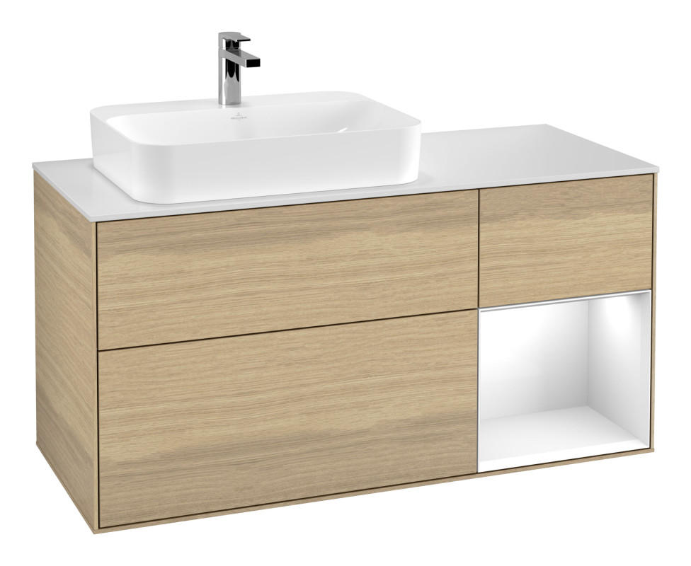 Тумба под раковину Villeroy & Boch Finion 120х50,1 см с подсветкой МДФ шпон дуба/стекло белое матовое G401GFPC