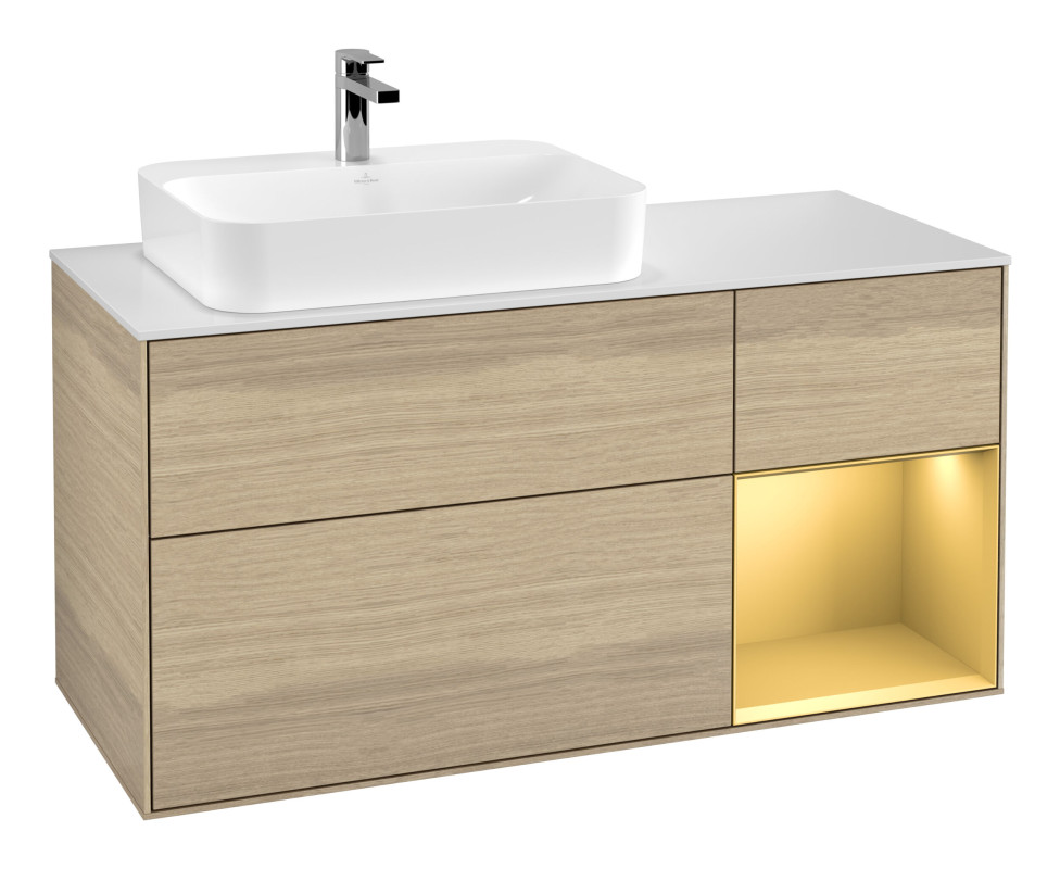 Тумба под раковину Villeroy & Boch Finion 120х50,1 см с подсветкой МДФ шпон дуба/стекло белое матовое G401HFPC