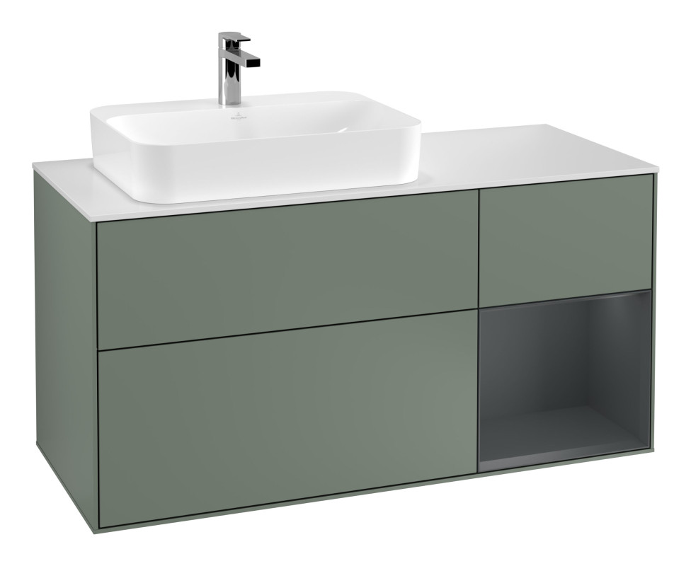 Тумба под раковину Villeroy & Boch Finion 120х50,1 см с подсветкой МДФ оливковый матовый лак/стекло белое матовое G401HGGM