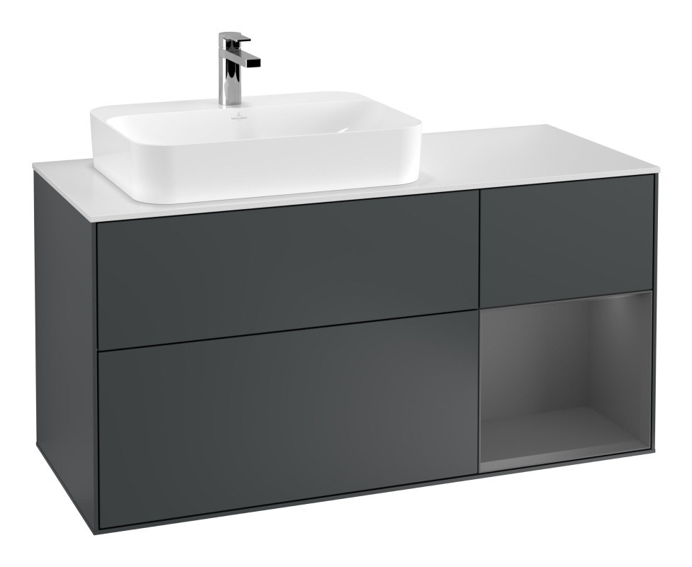 Тумба под раковину Villeroy & Boch Finion 120х50,1 см с подсветкой МДФ темно-синий матовый лак/стекло белое матовое G401GKHG