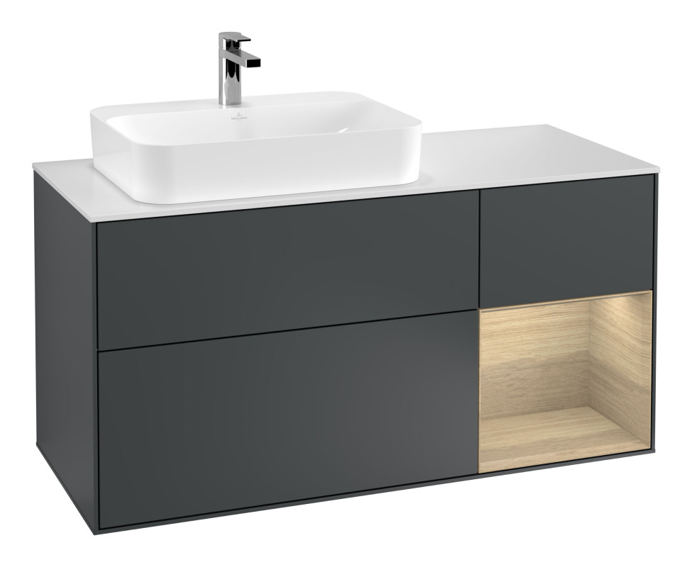 Тумба под раковину Villeroy & Boch Finion 120х50,1 см с подсветкой МДФ темно-синий матовый лак/стекло белое матовое G401PCHG