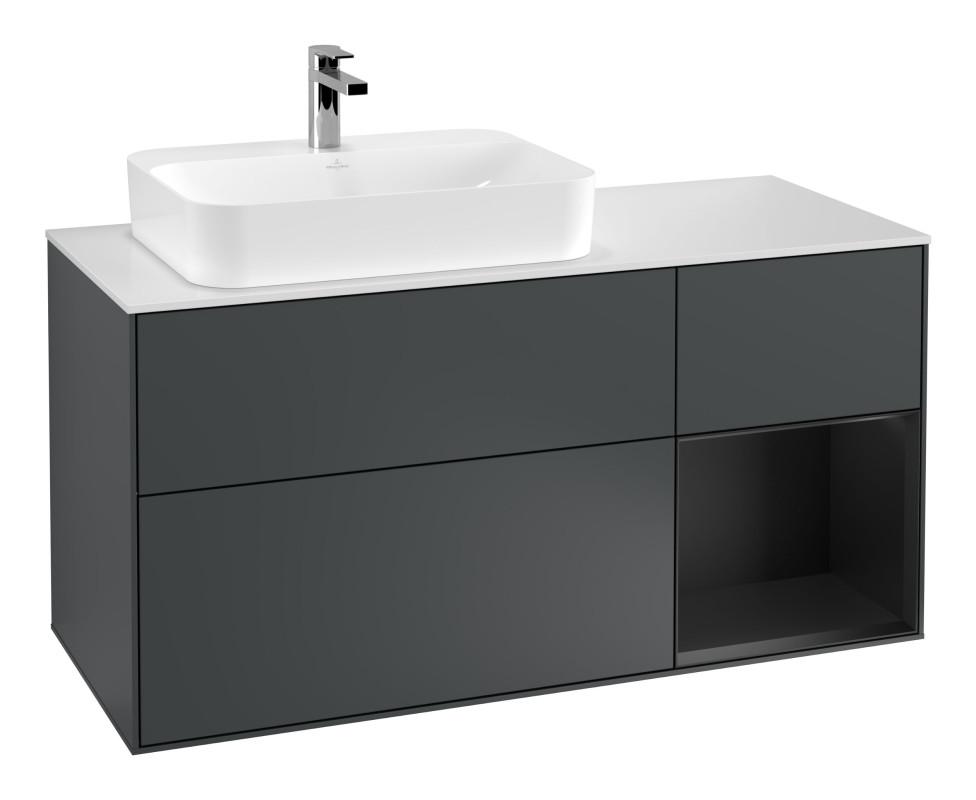 Тумба под раковину Villeroy & Boch Finion 120х50,1 см с подсветкой МДФ темно-синий матовый лак/стекло белое матовое G401PDHG