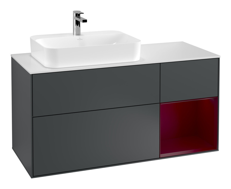 Тумба під раковину Villeroy & Boch Finion 120х50,1 см із підсвічуванням МДФ темно-синій матовий лак/скло біле матове G401HBHG