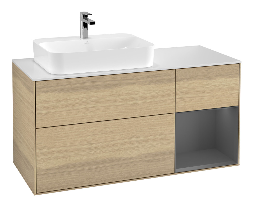 Тумба під раковину Villeroy & Boch Finion 120х50,1 см із підсвічуванням МДФ шпон дуба/скло біле матове G401GKPC