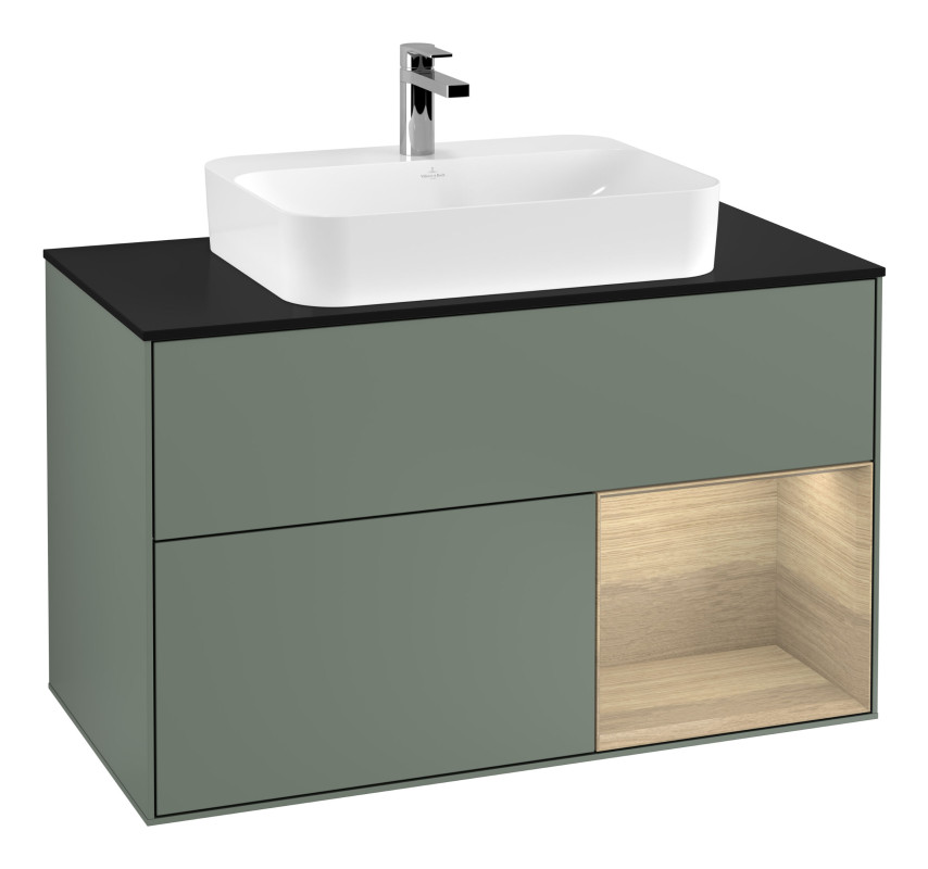 Тумба под раковину Villeroy & Boch Finion 100х50,1 см с подсветкой МДФ оливковый матовый лак/стекло черное матовое G372PCGM