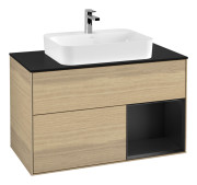 Тумба под раковину Villeroy & Boch Finion 100х50,1 см с подсветкой МДФ шпон дуба/стекло черное матовое G372PDPC