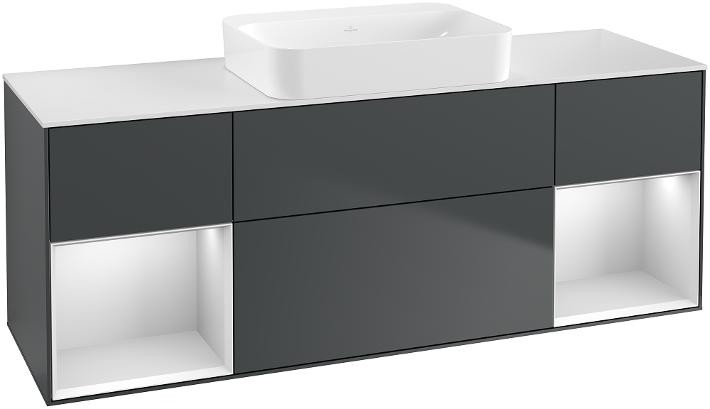 Тумба под раковину Villeroy & Boch Finion 160х50,1 см с подсветкой МДФ темно-синий матовый лак/стекло белое матовое G741MTHG