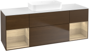 Тумба под раковину Villeroy & Boch Finion 160х50,1 см с подсветкой МДФ шпон грецкого ореха/стекло белое матовое G741PCGN