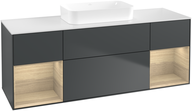 Тумба под раковину Villeroy & Boch Finion 160х50,1 см с подсветкой МДФ темно-синий матовый лак/стекло белое матовое G741PCHG