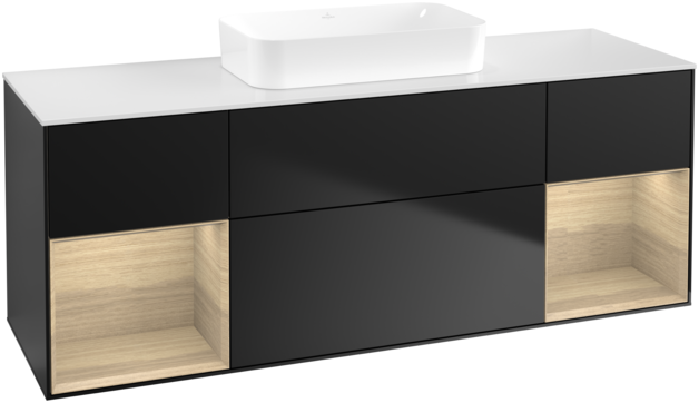 Тумба под раковину Villeroy & Boch Finion 160х50,1 см с подсветкой МДФ черный матовый лак/стекло белое матовое G741PCPD