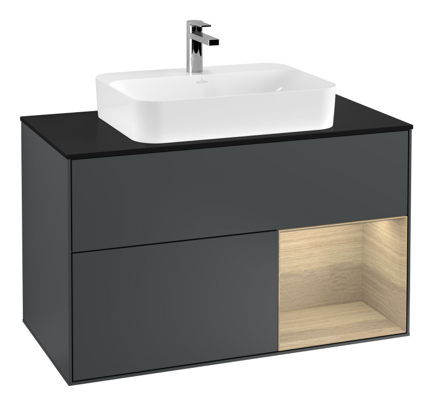 Тумба под раковину Villeroy & Boch Finion 100х50,1 см с подсветкой МДФ темно-синий матовый лак/стекло черное матовое G372PCHG