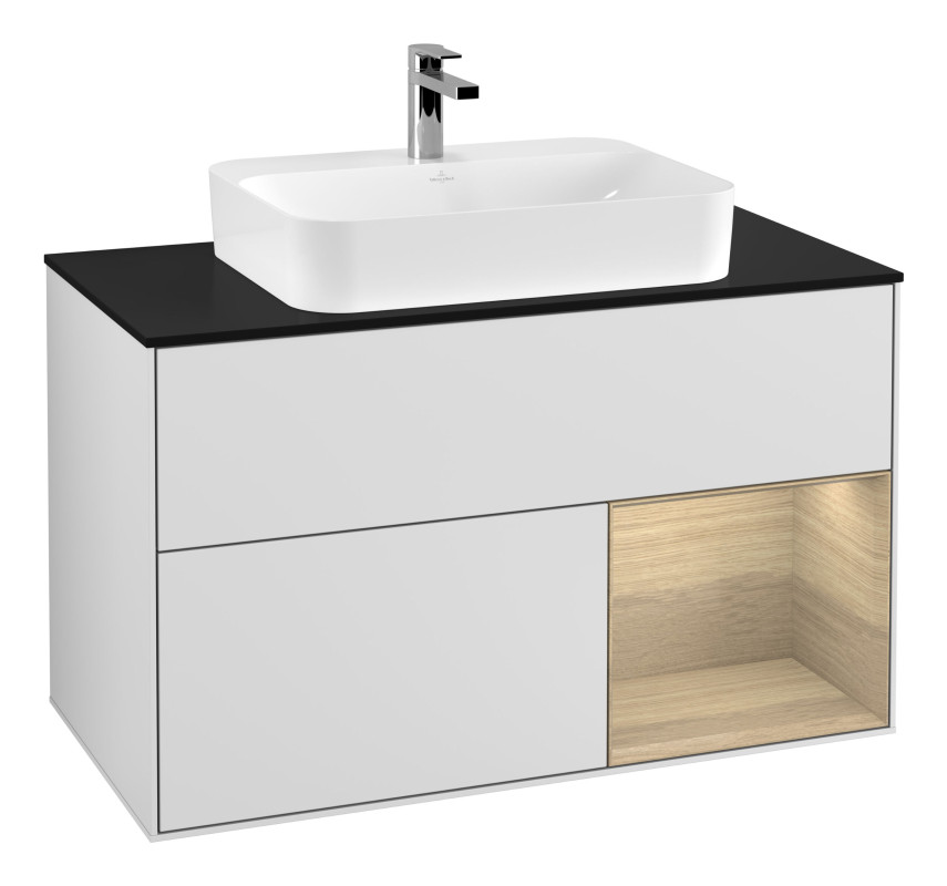 Тумба под раковину Villeroy & Boch Finion 100х50,1 см с подсветкой МДФ белый матовый лак/стекло черное матовое G372PCMT