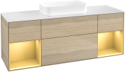 Тумба под раковину Villeroy & Boch Finion 160х50,1 см с подсветкой МДФ шпон дуба/стекло белое матовое G741HFPC