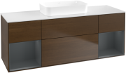 Тумба под раковину Villeroy & Boch Finion 160х50,1 см с подсветкой МДФ шпон грецкого ореха/стекло белое матовое G741HGGN