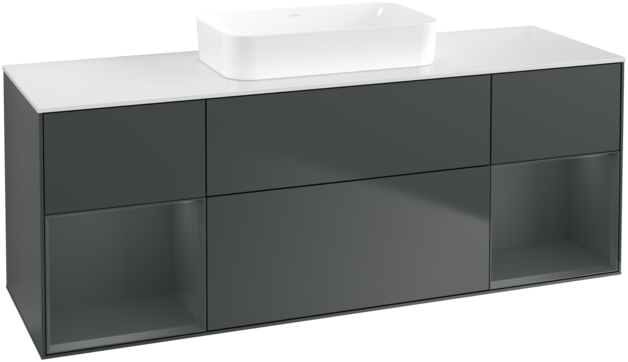 Тумба под раковину Villeroy & Boch Finion 160х50,1 см с подсветкой МДФ темно-синий матовый лак/стекло белое матовое G741HGHG