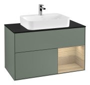 Тумба під раковину Villeroy & Boch Finion 100х50,1 см із підсвічуванням МДФ оливковий матовий лак/скло чорне матове G372PCGM