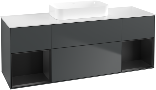 Тумба під раковину Villeroy & Boch Finion 160х50,1 см із підсвічуванням МДФ темно-синій матовий лак/скло біле матове G741PDHG