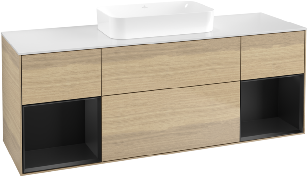 Тумба під раковину Villeroy & Boch Finion 160х50,1 см із підсвічуванням МДФ шпон дуба/скло біле матове G741PDPC