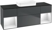 Тумба под раковину Villeroy & Boch Finion 160х50,1 см с подсветкой МДФ темно-синий матовый лак/стекло черное матовое G742GFHG