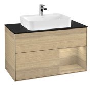 Тумба під раковину Villeroy & Boch Finion 100х50,1 см із підсвічуванням МДФ шпон дуба/скло чорне матове G372PCPC