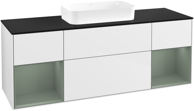 Тумба под раковину Villeroy & Boch Finion 160х50,1 см с подсветкой МДФ глянцевый белый лак/стекло черное матовое G742GMGF