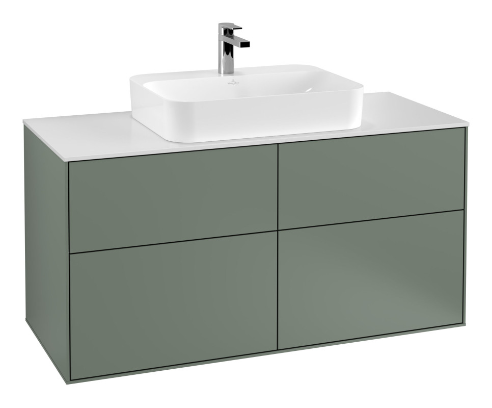 Тумба под раковину Villeroy & Boch Finion 120х50,1 см МДФ оливковый матовый лак/стекло белое матовое F38100GM