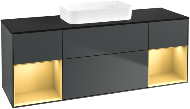 Тумба під раковину Villeroy & Boch Finion 160х50,1 см із підсвічуванням МДФ темно-синій матовий лак/скло чорне матове G742HFHG