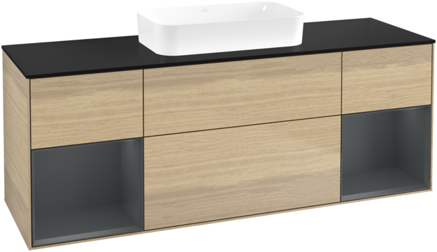 Тумба під раковину Villeroy & Boch Finion 160х50,1 см із підсвічуванням МДФ шпон дуба/скло чорне матове G742HGPC