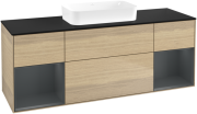 Тумба под раковину Villeroy & Boch Finion 160х50,1 см с подсветкой МДФ шпон дуба/стекло черное матовое G742HGPC