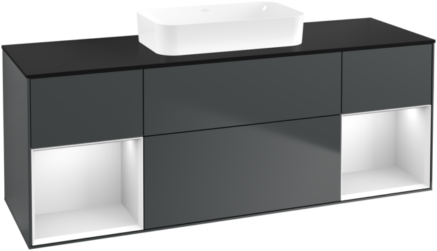 Тумба под раковину Villeroy & Boch Finion 160х50,1 см с подсветкой МДФ темно-синий матовый лак/стекло черное матовое G742MTHG