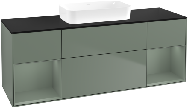 Тумба под раковину Villeroy & Boch Finion 160х50,1 см с подсветкой МДФ оливковый матовый лак/стекло черное матовое G742GMGM