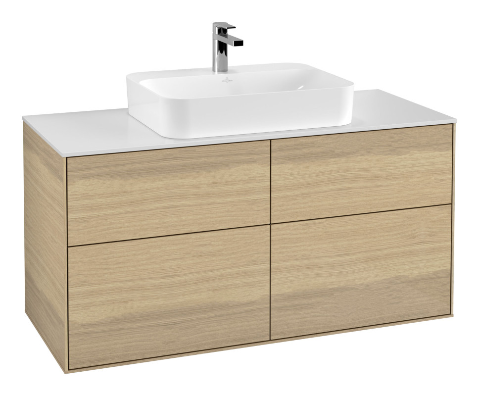 Тумба под раковину Villeroy & Boch Finion 120х50,1 см с подсветкой МДФ шпон дуба/стекло белое матовое G38100PC