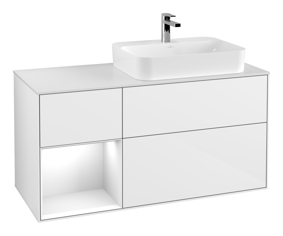 Тумба под раковину Villeroy & Boch Finion 120х50,1 см с подсветкой МДФ глянцевый белый лак/стекло белое матовое F391GFGF