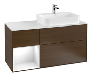 Тумба под раковину Villeroy & Boch Finion 120х50,1 см с подсветкой МДФ шпон грецкого ореха/стекло белое матовое F391GFGN