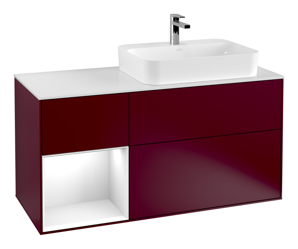 Тумба под раковину Villeroy & Boch Finion 120х50,1 см с подсветкой МДФ пион матовый лак/стекло белое матовое F391GFHB