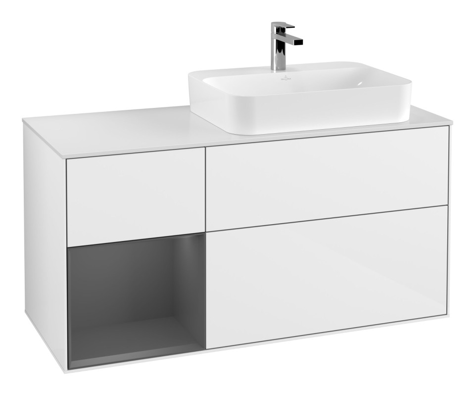 Тумба под раковину Villeroy & Boch Finion 120х50,1 см с подсветкой МДФ глянцевый белый лак/стекло белое матовое F391GKGF