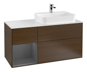 Тумба під раковину Villeroy & Boch Finion 120х50,1 см із підсвічуванням МДФ шпон волоського горіха/скло біле матове F391GKGN