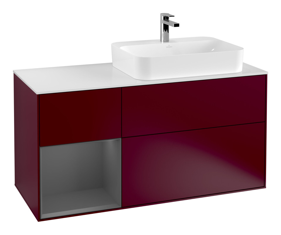 Тумба под раковину Villeroy & Boch Finion 120х50,1 см с подсветкой МДФ пион матовый лак/стекло белое матовое F391GKHB